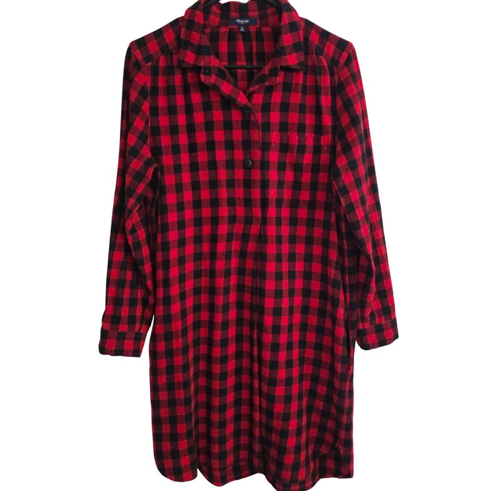 Madewell Buffalo Plaid Flannel Dress Medium Red Black Tunic Loungewear Pajamas‎